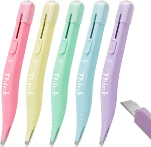 THINKLEARN 2-in-1 Staple Remover Tool and Box Cutter, Auto-Retractable Utility Knife with Staple Puller Remover Tool for Office, School, Teacher Supplies, Pastel Colors, 5 Pack