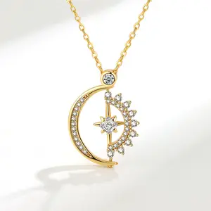 2026 New Rotatable Sun Moon Heart Necklace for Women,   Inlaid Pendant, Trendy Celestial Heart Jewelry for Daily Wear, Dating, Party & Valentine's Day Gift