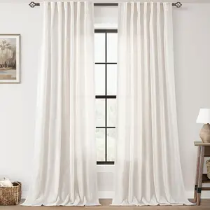 2 Panels Set Cream Linen Curtains 108 inches Long For Living Room Neutral Rustic Farmhouse Light Filtering Semi Sheer Linen Drapes 108 inch Ceiling To Floor For Large Window Villa Hallway Ivory 9 FT