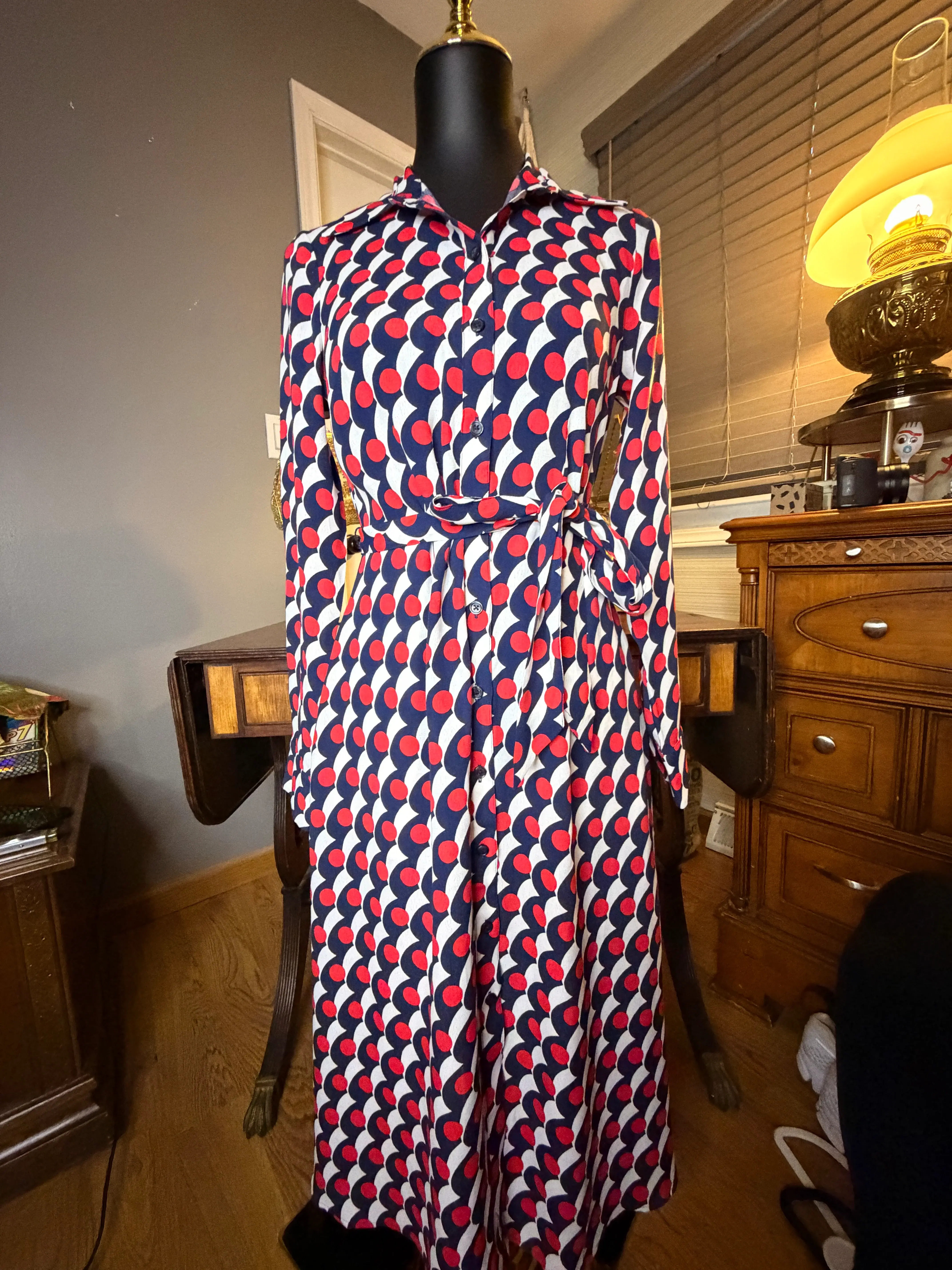 Boden Shirt Dress US 4 Geometric Print Belted Midi Dress NWT EcoVero