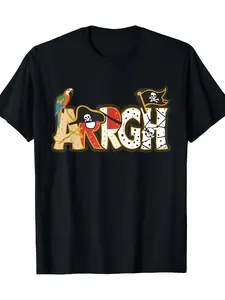 1pc 1pcs & Suitable for Adults Pirate Costume T-Shirt - Retro Cotton Tee with Pirate Ship & Treasure Map Design, Regular Fit Drop Shoulder Short Sleeve Top for Pirate Parties, Roleplay Events & Casual Wear - AARGH