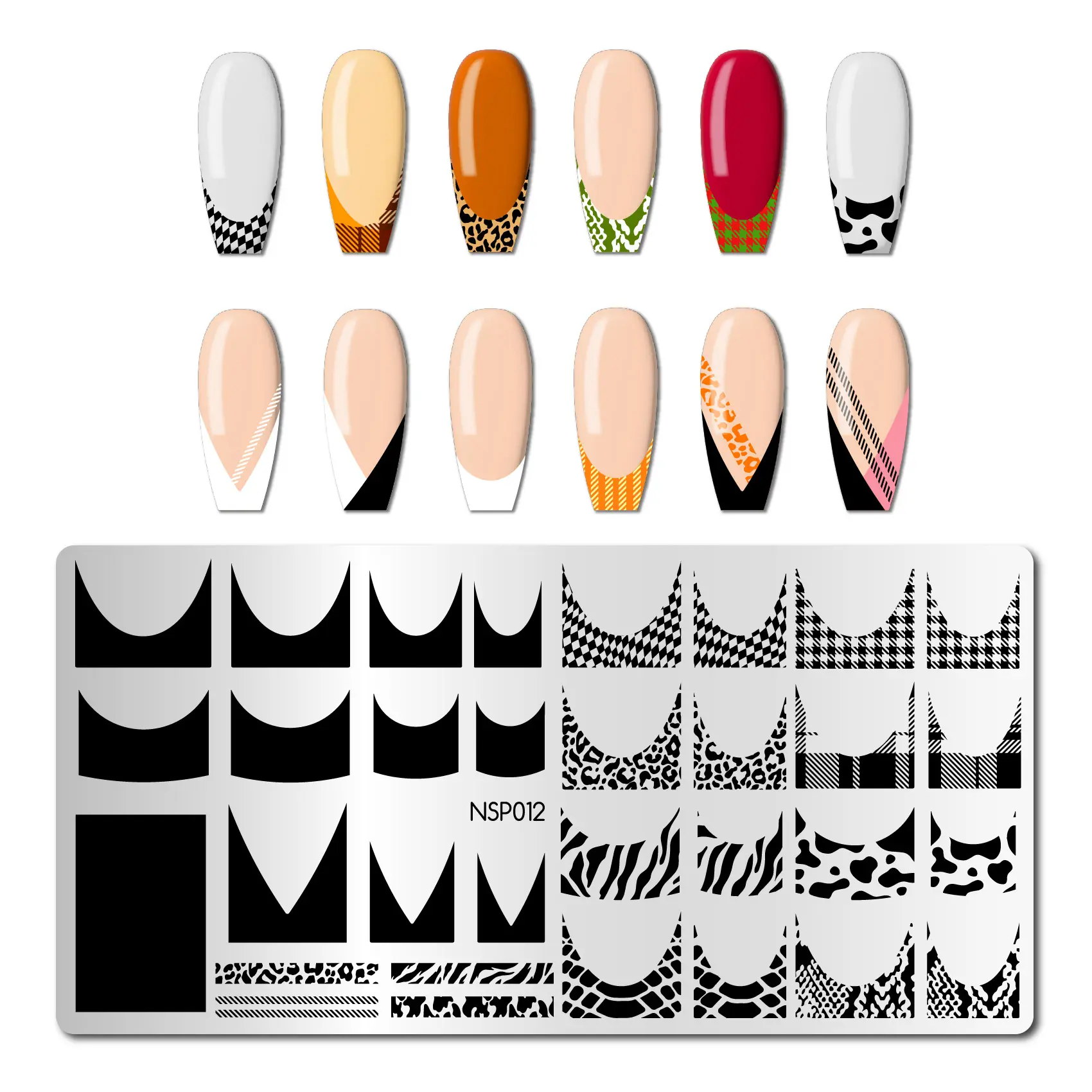 Animal Print Nail Art Stamping Plates, Plaid Texture French Tip Manicure Templates for DIY Nail Art Manicure Salon tools, 1pc Gift