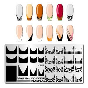 Animal Print Nail Art Stamping Plates, Plaid Texture French Tip Manicure Templates for DIY Nail Art Manicure Salon tools, 1pc