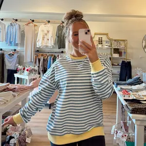 Sunshine and Blue Skies Striped Long Sleeve Crewneck