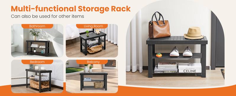 Shoe Organizer, 3-Tier Bamboo Storage Benches Organizer, Holds Up to 286 lb Entryway Bench, Suitable for Entryway Bedroom Living Room Balcony pantry