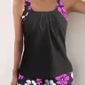 Women's Floral Print Swimsuit Set, Fitted Design for All Seasons, Ideal for Swimming & Beach Wear, Comfortable Fit, Floral Print Tankini Top & Bottoms, Tankini Swimsuits Sets, Tankini Swimwear Set, Flower Print Swimsuit, Tankini Outfit