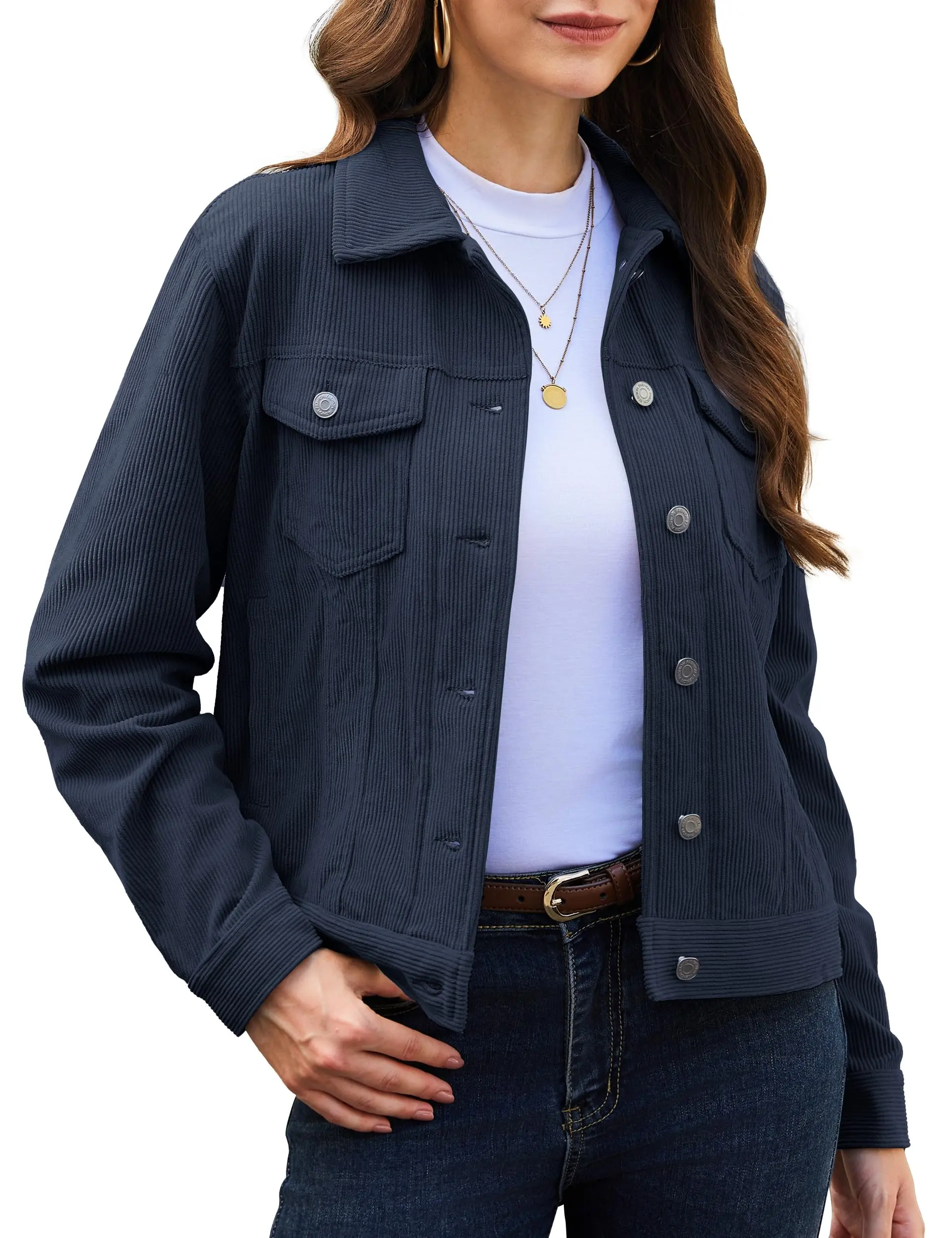 YUCOLEN Women's Soft Corduroy Shacket - Trendy Cropped Button-Down Jacket with Velvet Fabrics, Versatile for Skirts/Joggers Outfits, Long-Sleeve Casual Dressy Top 2026, Fitted, Buttons, Piece, Jeans, Raglan