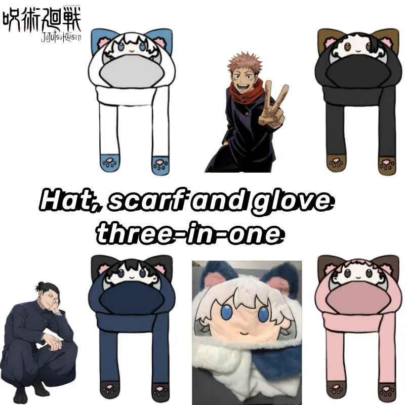 New Jujutsu Kaisen Gojo Satoru Itadori Yuji anime peripheral cartoon scarf hat gloves three-in-one autumn winter earmuff hat