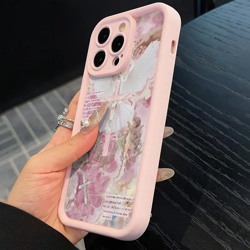 TPU iPhone Case with Cross Angel Design, Shockproof Soft Edge Cover for iPhone 11/12/13/14/15/16, Compatible with Multiple Models, Cellphone Accessories