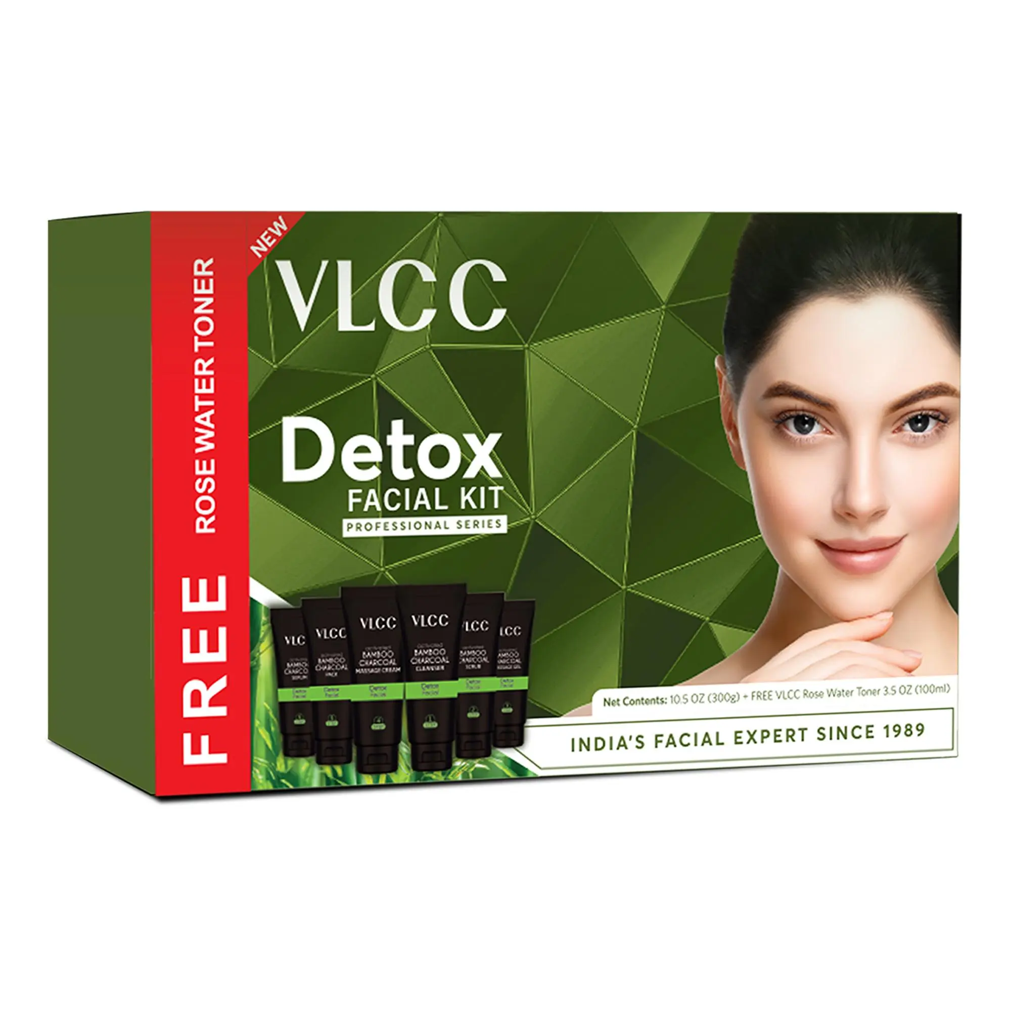VLCC Facial Kit - Includes 7 Skin Care Products with Activated Bamboo Charcoal - Face Wash, Serum and Face Scrub with Salicylic Acid - 7 pc