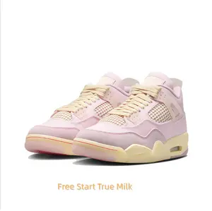 Retro Mid-Top Athletic Shoes in Light Purple Suede and Mesh Upper with Off-White Support Wings, Yellowed Midsole, and Visible Air Unit