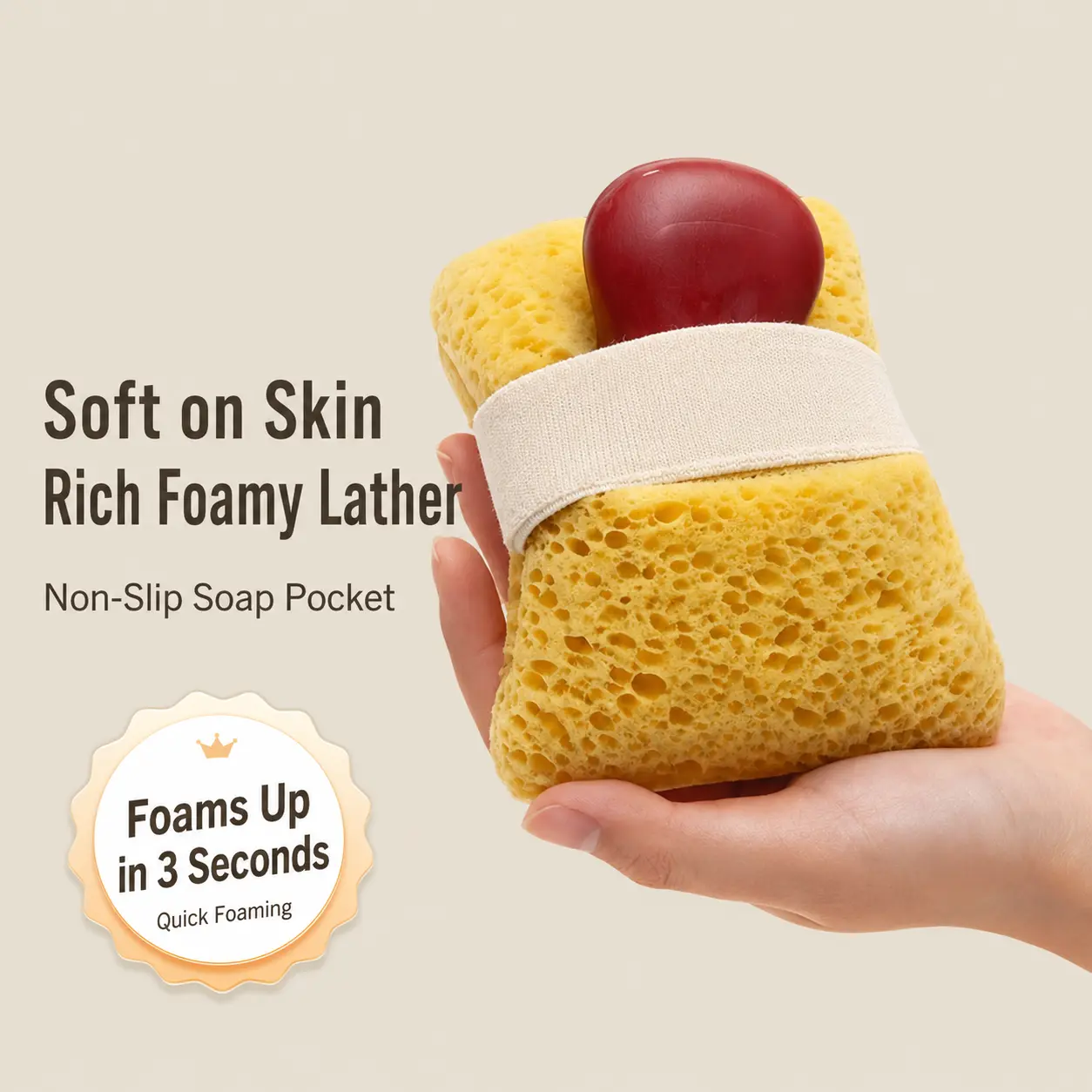 2Pcs Soft Bath Sponge with Soap Pocket, Quick Foaming Shower Scrub Sponge for Smooth Skin & Daily Body Cleaning