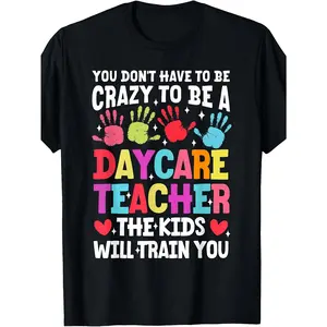 Retro Daycare Teacher T-Shirt - Childcare Apparel Suitable for Staff, Machine Washable Round Neck Tee with, Comfortable Casual Wear for Educators & Caregivers