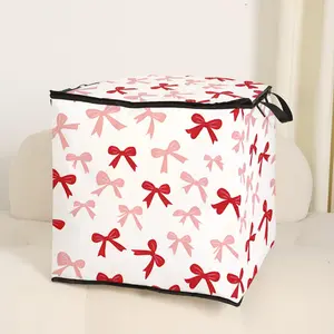 1 piece bow-knot printed quilt organizer, cute and practical child bedding organizer, durable material, with easy-to-carry handle, suitable for family use, perfect for storing blankets and toys