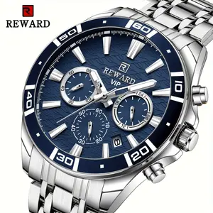New Design REWARD VIP Business Watches for Men Stainless Quartz Wristwatches Chronograph Luminous Sport Wrist Watch