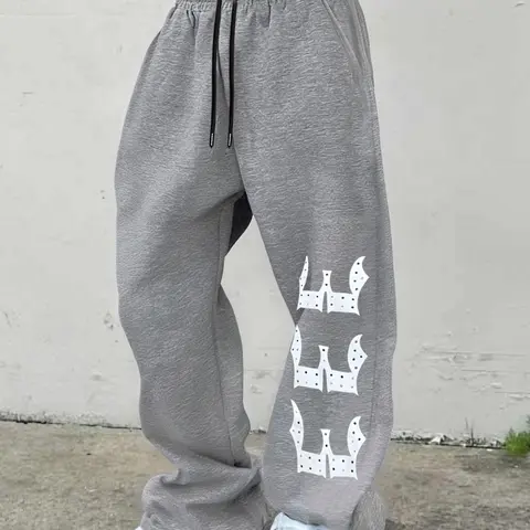 Men's Regular Fit Crown Print Drawstring Waist Knit Sweatpants with Pockets, Casual Street Comfy Pants for Daily Wear, Men's Trousers for All Seasons