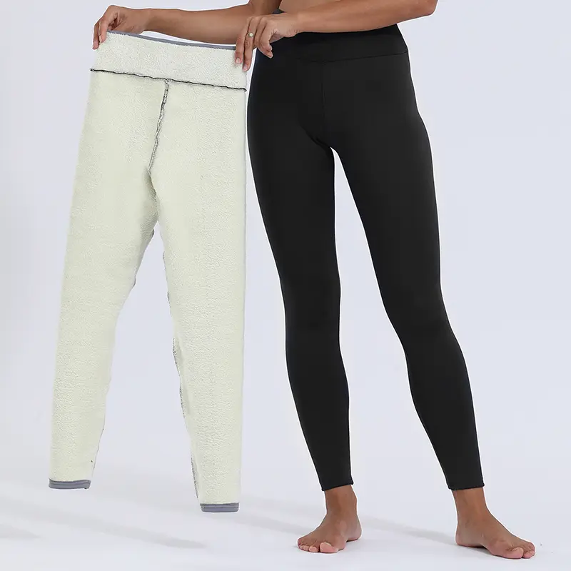 Fur Lined Leggings for Women -Winter Warm Multi-Plush Solid Pants, High Stretch Lamb Cashmere, Comfortable Fit, Gym Fur Womenswear Fabric Bottom Thick
