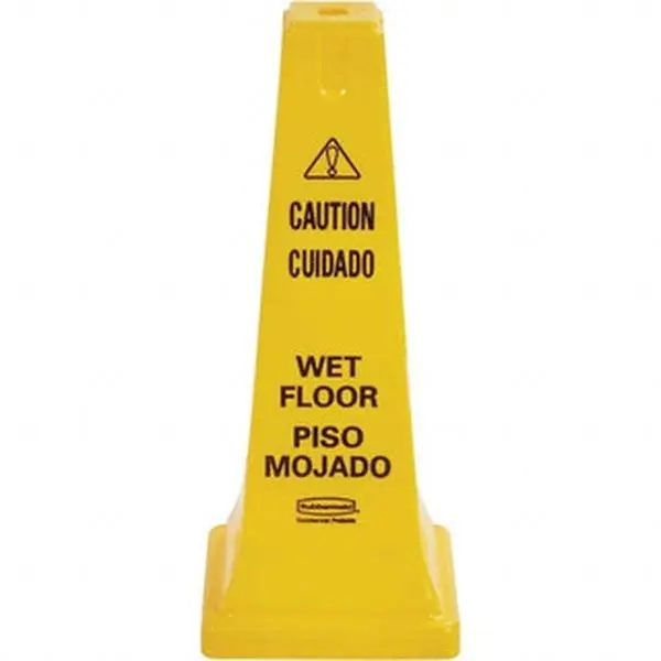 Rubbermaid Conical Caution Wet Floor Sign, 10.5in Wide x 25.75in High Plastic Work Safety Equipment, Black-on-Yellow, for Accident Prevention (FG627777YEL), Conical Shape