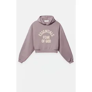 Fear of God ESSENTIALS Men's Women's Faded Mauve Campus '90s Cropped Hoodie