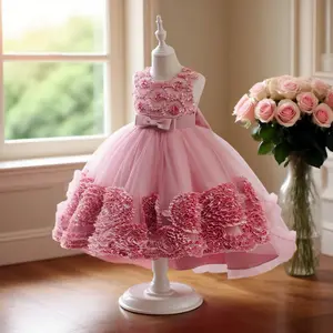 5521 Girls dress with large flower design high-end luxury dress with train design suitable for birthday parties and anniversaries