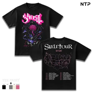 Ghost Band Skeletour 2026 Tour Date Retro Unisex Acid Unisex T-Shirt, 100% Heavyweight Cotton Ghost Skeletour 2026 Tour Merch, Ghost Band Papa V Cotton T-shirt Gift For Rock Music Lovers, Gothic Punk Emo Grunge Y2K Outfits