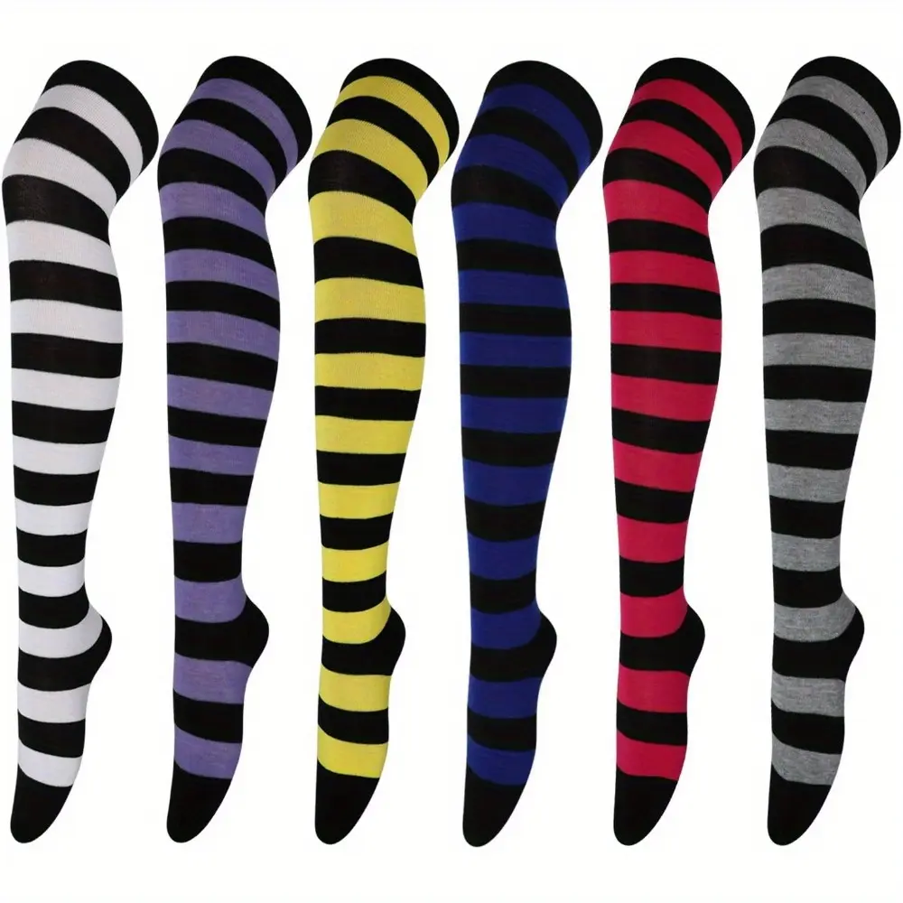 6 Pairs High Thigh Socks Striped Over Knee Thin Tights Long Stocking for Women Leg Warmer Womenswear 6 Pairs High Thigh Socks Striped Over Knee Thin Tights Long Stocking for Women Leg Warmer Womenswear