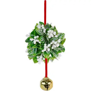 10" Mistletoe Ball Christmas Ornament Holiday Kissing Mistletoe Bell Hanging Decoration for Doorway Arch Ceiling Xmas Decor