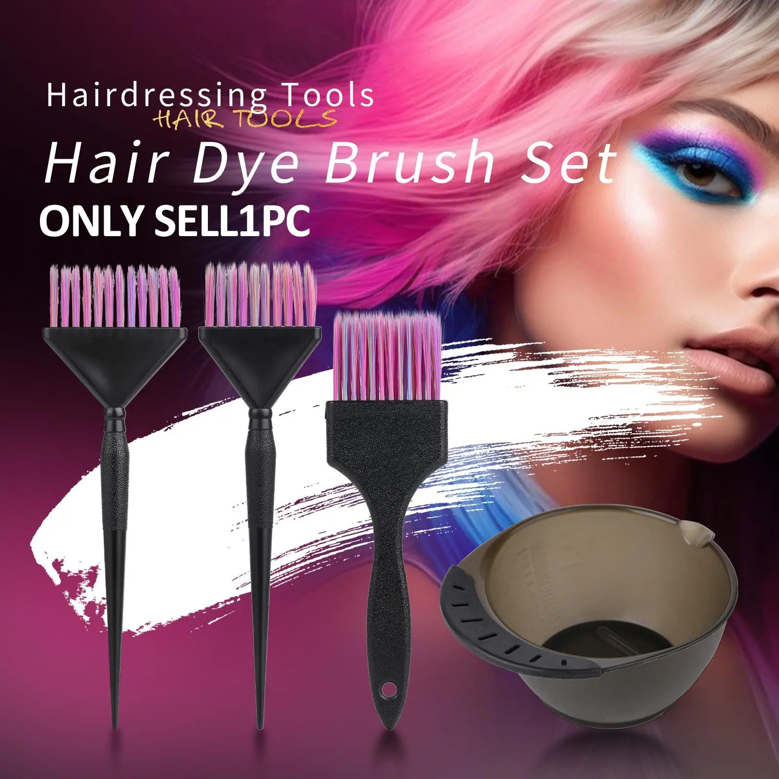 Hair Dye Brush Single Pack with Three Sizes Available, Choose From Small Medium Large, and Colors, Ideal for Hair Coloring, Dyeing Bleaching Highlights in Salon or Home
