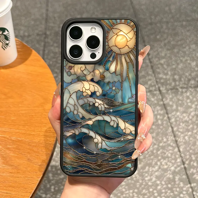 Magnetic Smartphone Case - Aesthetic Stained Glass Sun Waves Protector for iPhone 11/12/13/14/15/16/17 Pro Max, MagSafe Ready, Anti-Fall, Shockproof, Lightweight, Ultra-Thin, Waterproof, Resistance, Handheld Devices Accessory for Everyday Use