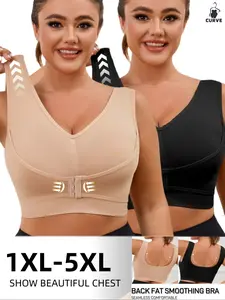 [Plus Size] Wireless Underwear, Seamless Smooth Bra for Women, Wide Straps,Adjustable Front Buckle Design,Breathable Push Up Top for Working& Daily Wear, Comfort Vest for All Season