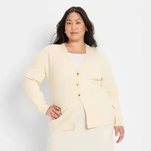 Women's Nipped Waist Cardigan - Future Collective Cream 3X