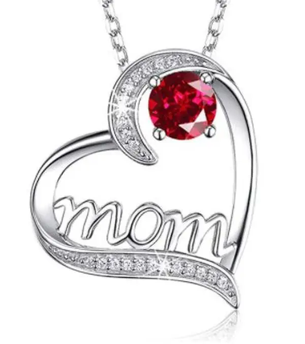 Silver Mom Necklace with Crystal - Great Mother's Day Present