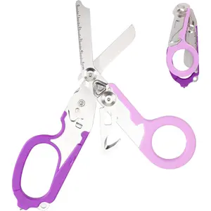 6in1 Trauma Shears, Stainless Steel Pocket  Glass Breaker   Trauma ,Outdoor Camping Tools Multi-function Shears (Double Purple)