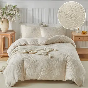 Washable quilt cover set, Duvet cover set 2/3 pieces (including 1 quilt cover and 1 or 2 pillowcases), three-dimensional irregular tropical leaf cut flower craft, 110g/㎡, soft with zipper and quilt corner strap