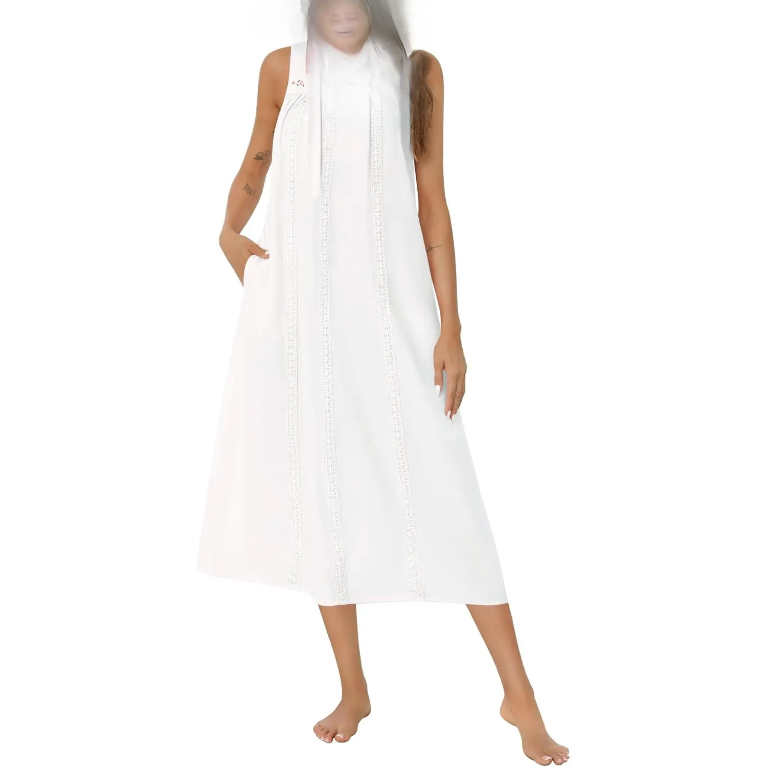 cotton night dress sleeveless Naomi Women's Sleeveless Cotton Nightgown White / LRG (12-14) main image 0