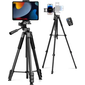 Phone Tripod, 67" Camera Tripod Stand for  iPad, Professional Aluminum Travel Tripods with  Remote and Carry Bag for Cellphone Photo Video Recording Vlog
