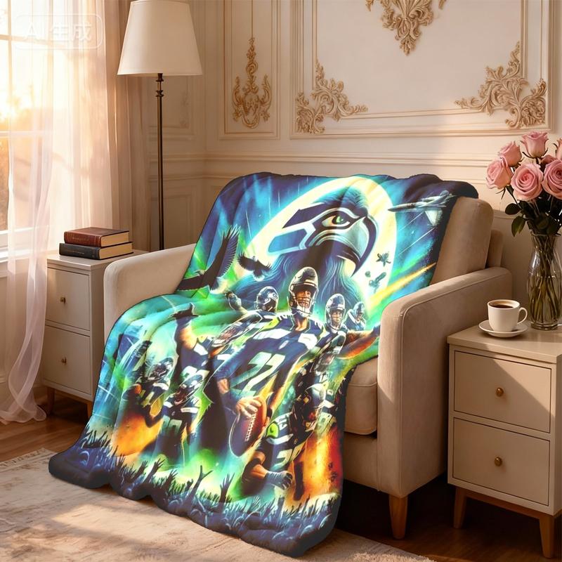 Seattle Seahawks Player Theme Flannel Blanket, Large Size, Soft Lightweight Warm, Perfect for Bed Sofa Office Camping Travel