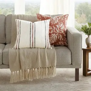 2-Pack Yarn-Dyed Framed Stripe / Distressed Floral Decor Throw Pillows