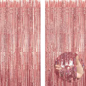 2 Pack 3.3x8.2 Ft Rose  Foil Fringe Curtains Birthday Party Streamers Decorations Backdrop Graduation Engagement Wedding  Shower Photo Booth Props Bachelorette Halloween Christmas