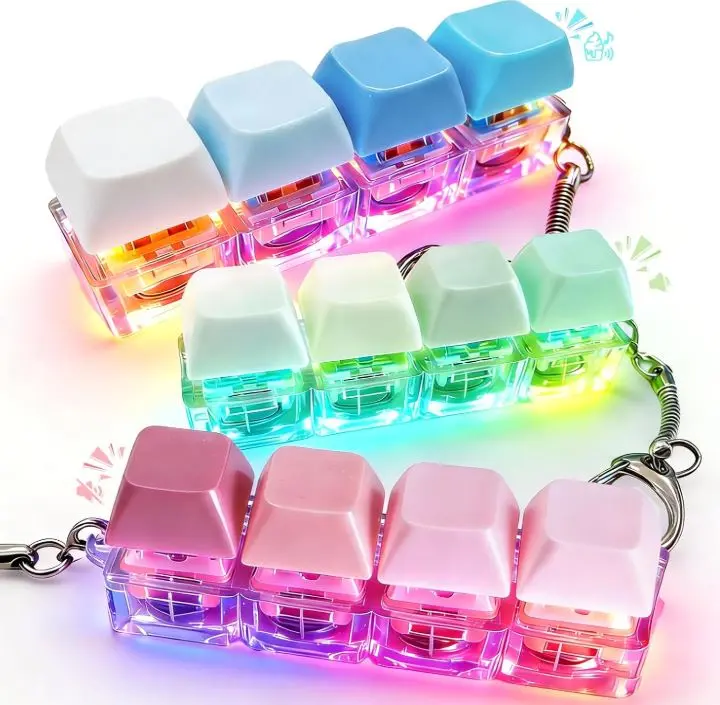 3 Pcs Keyboard Fidget Toy - Clicky, Creamy & Silent Fidget Keyboard Clicker with Led Lights, Keyboard Fidget Keychain Toys for Boost Focus & Stress Relief Fidget Gifts Easter Basket Stuffers