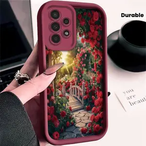 A red rose-themed exquisite pattern phone case, TPU shockproof full protection case, suitable for Samsung S21/22/23/24/25/NOTE20 PLUS ULTRA FE A13/14/15/16/17/33/34/35/36/52/53/54, an ideal gift for friends and family, T452