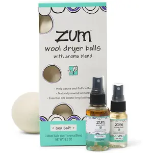 Indigo Wild  Laundry Dryer Balls Kit - Wool Laundry Balls for The Dryer - Essential Oil Spray - Reusable Drying Balls for Laundry - Sea Salt - (3 Dryer Balls, 1 Aroma Blend)