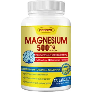 10-in-1 Magnesium Complex Supplement, Magnesium Glycinate 500mg with Citrate & Malate, Chelated High Absorption Plus Vitamin D3 & Zinc - for Nerve, Muscle & Bone Support - 120 Capsules