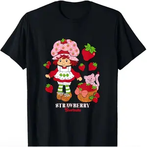 Unisex Strawberry Shortcake & Kitty Custard Vintage T-Shirt Casual Top