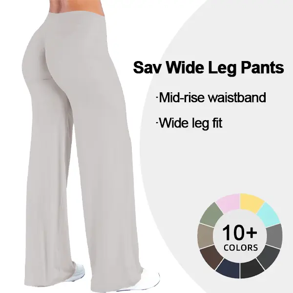 GYMER Sav Wide Leg Pants Mid Rise Waisted Flare Yoga Pants Tummy Control Butt Lifting Stretchy Lounge Athletic Pants Gym Sportswear Bottoms
