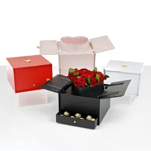 Square Flower/Gift Box with Heart Insert and Surprise Drawer, Various Colors, W308