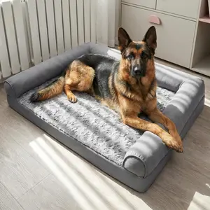 Orthopedic Memory Foam Calming Dog Sofa Bed - 48x35x7 in Extra Large, Durable Plush Cushioned, Waterproof Detachable Plain Cover, All Seasons, Suitable for Dogs Up to 110 lbs, Picnic & Snap-Friendly Pet Bed