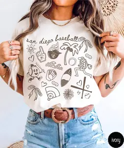 [Sale Up To 50%] San Diego SD Baseball Doodle Comfort Colors Shirt for her,Cute San Diego Baseball Game Day T Shirt,Gift for San Diego SD Baseball Fan Gift