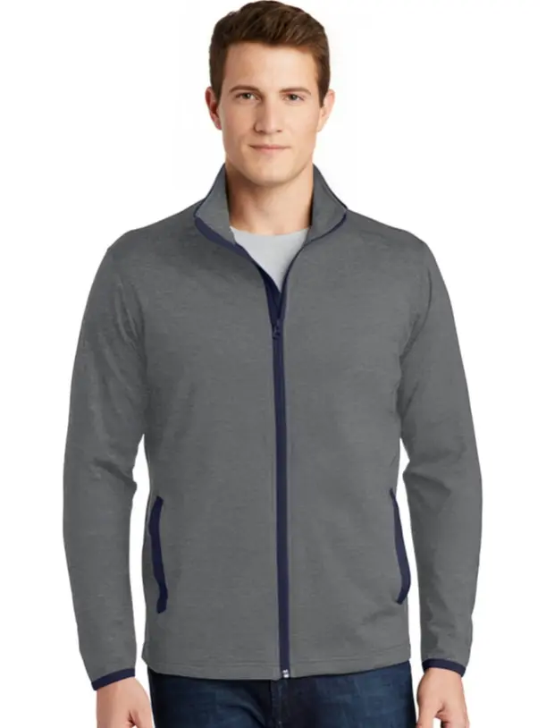 Men's Fitted Full-Zip Quick Dry Athletic Jacket - Long Sleeve, Machine Washable, Notched, Plain Poly/Spandex Jersey, Moisture-Wicking, Stretch, Set-In Sleeves, Contrast Binding, Taped Neck, Pockets, All-Season Stylish Design, Multi-Size
