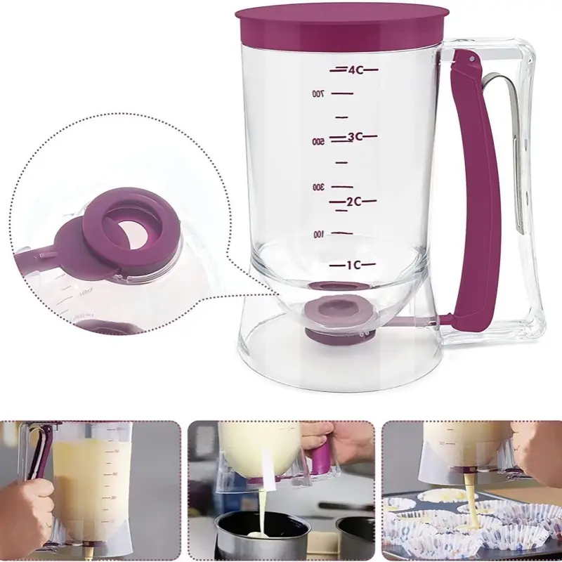 Pancake Batter Dispenser With 100 CakeCups, Batter Separator Bakeware PancakeMaker with Measuring Label, Kitchen BakingTool for Perfect Pancakes, Cupcake, Cream,Waffle, Muffin Mix, Cake & Crepe